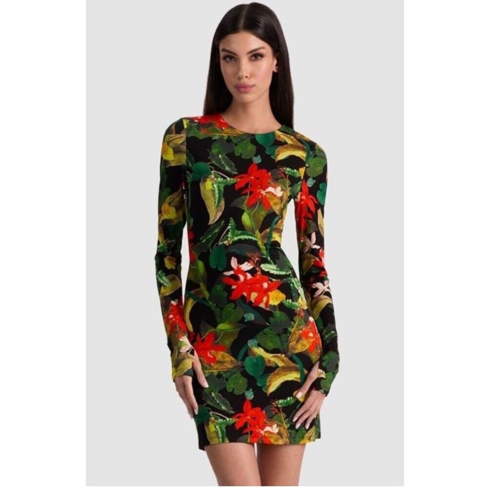 Alice-olivia Women's Black and Green Dress